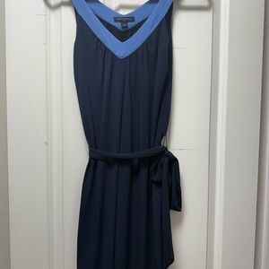 Banana Republic Navy Blue Sleeveless Dress with Light Blue Trim